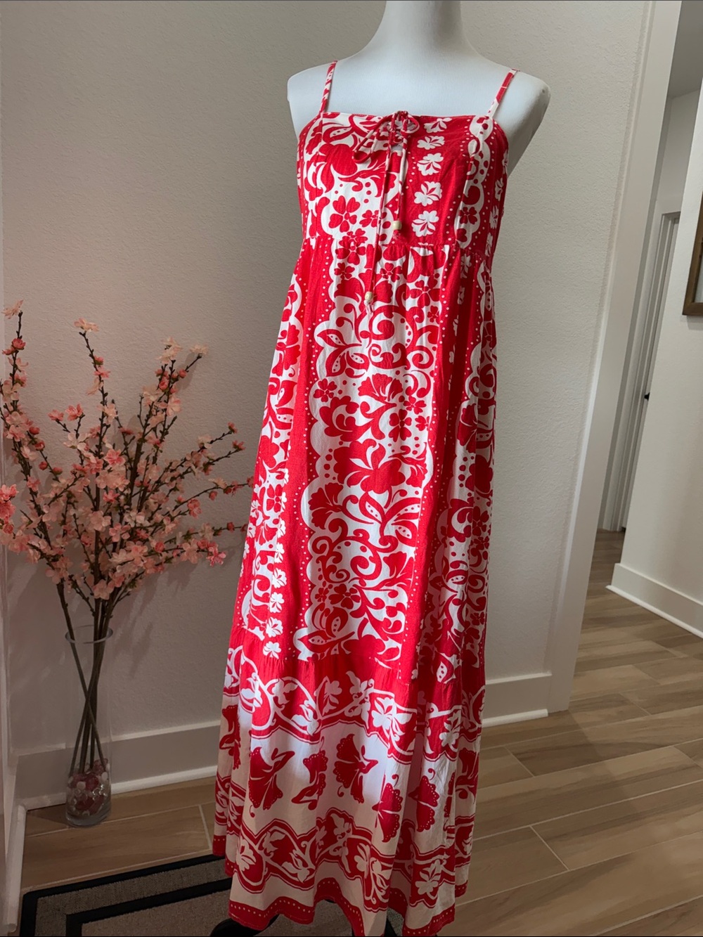 Japna Red & White Floral Maxi Sundress - Sleeveless Strap Dress